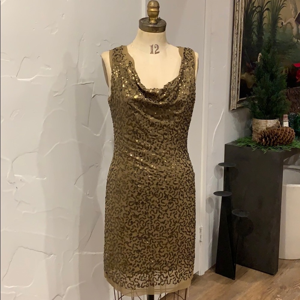 Military Green Sequin fitted Dress. Size Medium